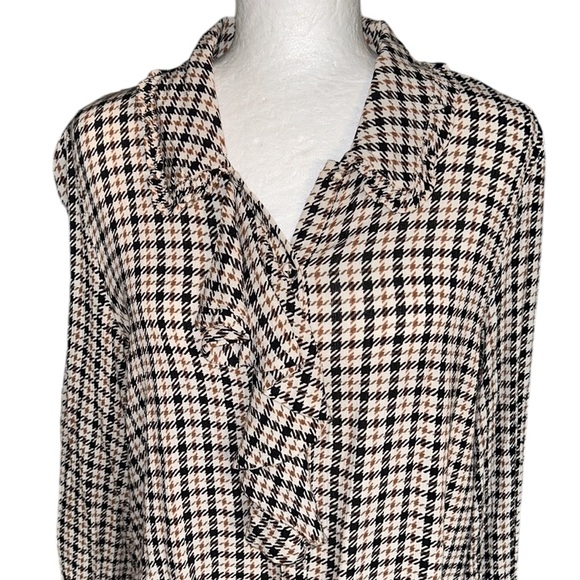Zara Houndstooth Print Ruffle Peter Pan Collar Button Down Blouse - M - Picture 5 of 14